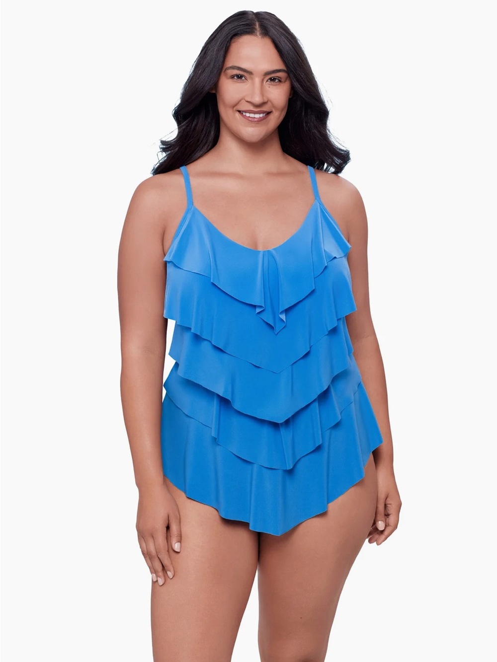 NWT Trimshaper Tiered Ruffle Rachel Tankini~Blue Grotto
